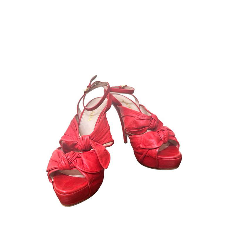 Prada Heels EU 37.5 Kulit Merah ORIGINAL preloved