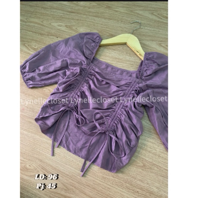 CROP TOP / ATASAN KOREA / BLOUSE / RENDA / BUNGA / FLOWER / PITA / COQUETTE / PURPLE / LILAC / UNGU
