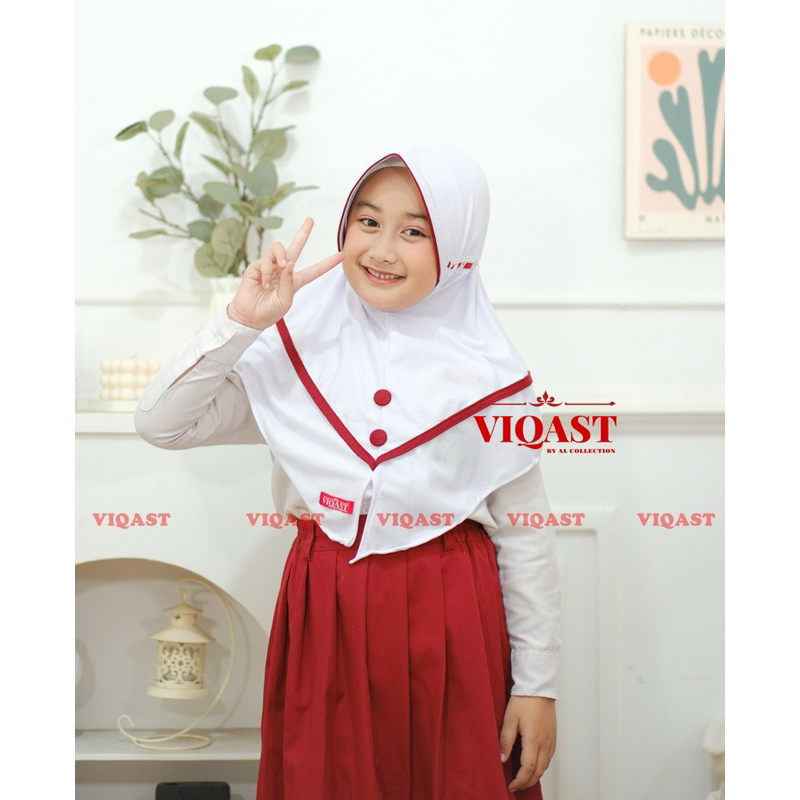 Hijab Anak sekolah Serut Elsania 6-10 Tahun kaos premium Jilbab anak sekolah Instan Putih Kerudung a