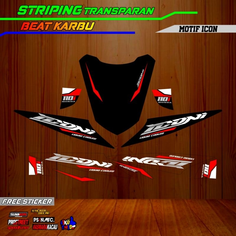 Striping stiker transparan uv beat karbu motif icon