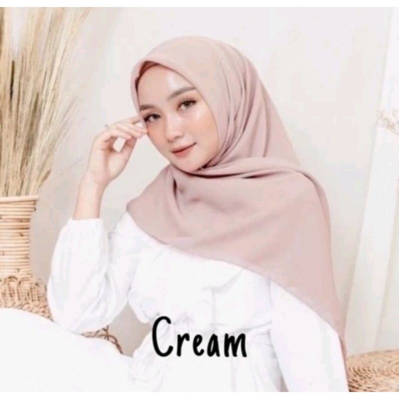 Kerudung Segi Empat Premium Polos Warna Cream Hijab Pollycotton