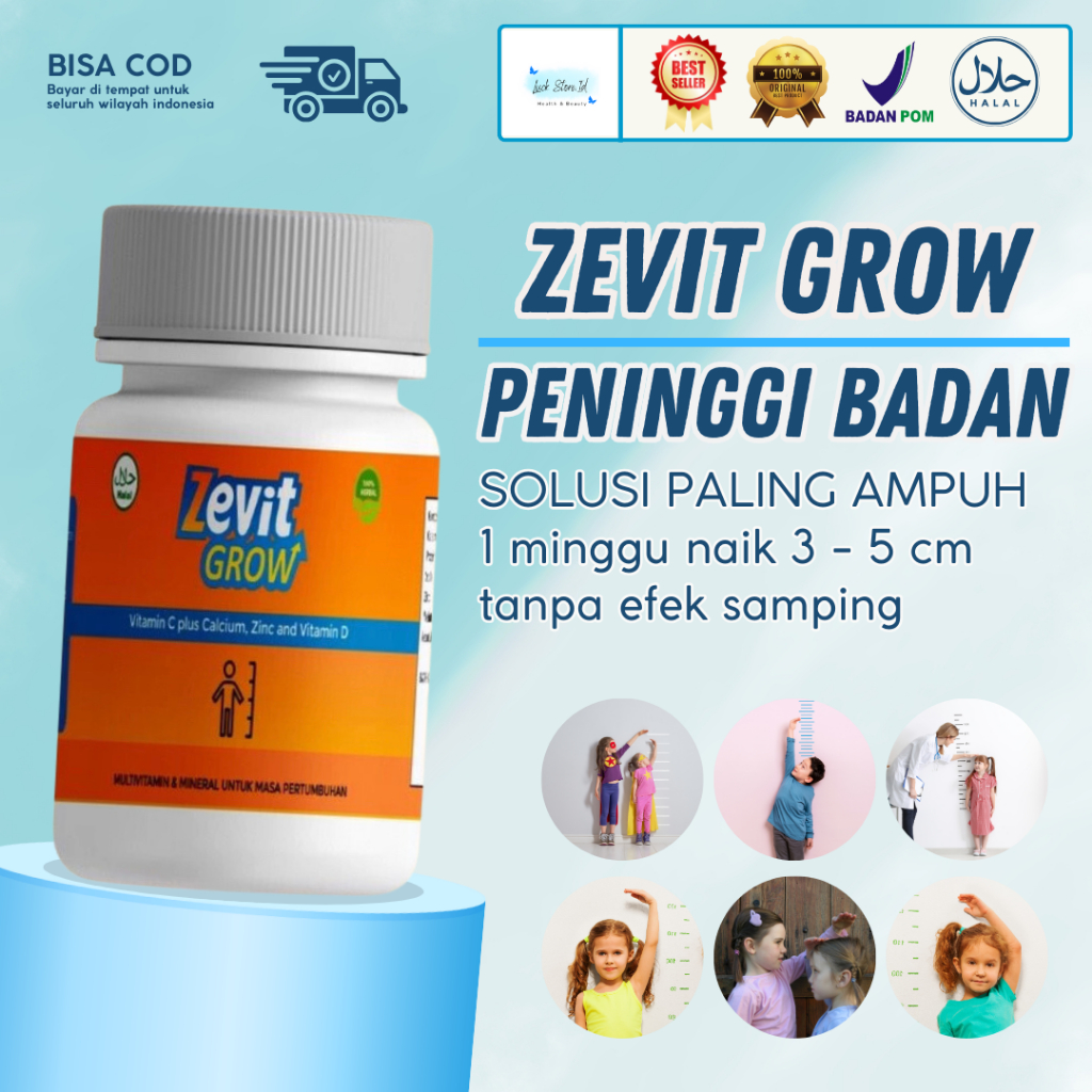 (TERLARIS) BISA COD- ZEVIT GROW PENINGGI BADAN REMAJA/DEWASA- SUPLEMEN ZEVIT GROW 10,20,30,60,100 KA