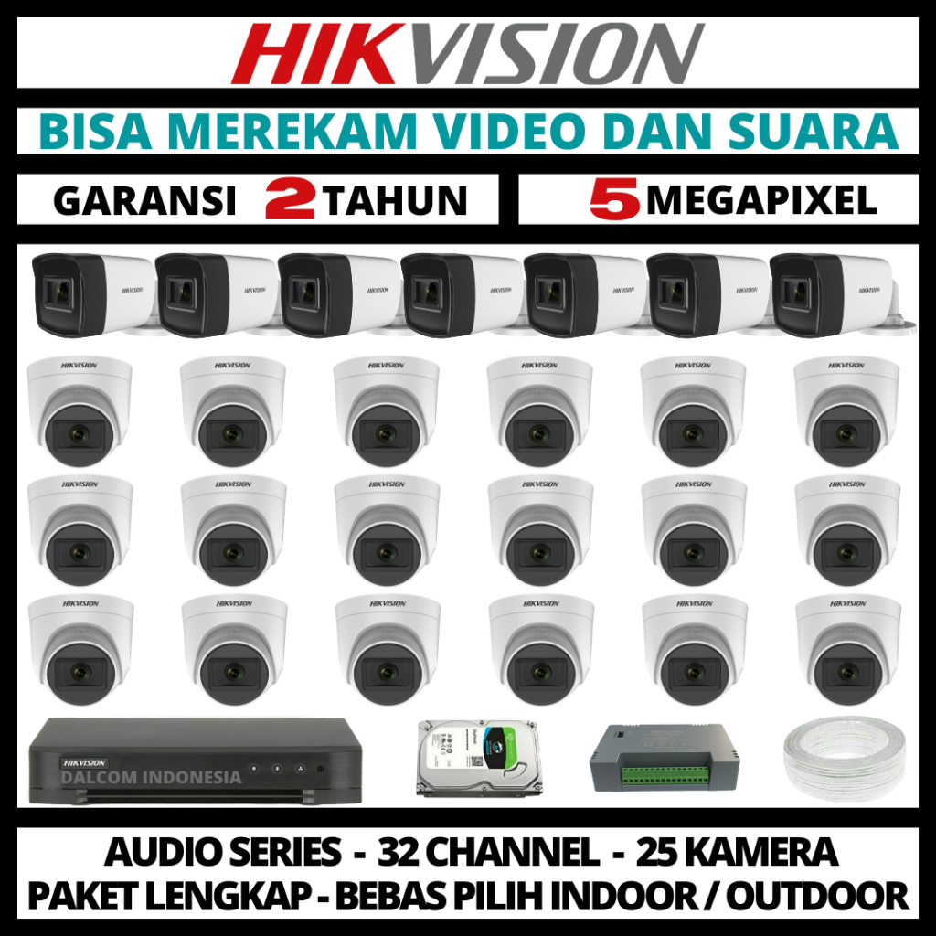 PAKET CCTV HIKVISION 5MP 3K 32 CHANNEL 25 CAMERA TURBO HD CAMERA CCTV & DVR FULL HIKVISION