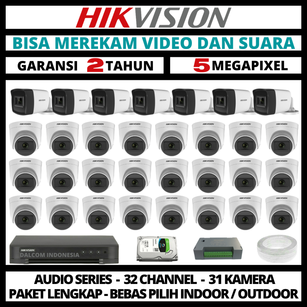 PAKET CCTV HIKVISION 5MP 3K 32 CHANNEL 31 CAMERA TURBO HD CAMERA CCTV & DVR FULL HIKVISION