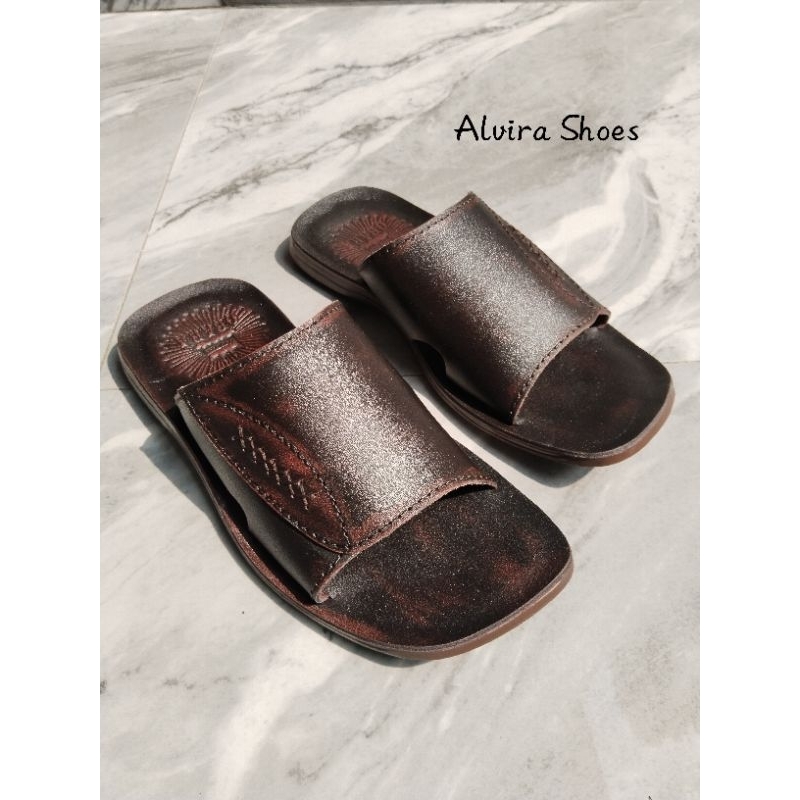 Big size Sandal Pria Kulit sapi, Sandal pria kulit sapi ukuran Besar 44, 45, 46, Sandal Casual pria 