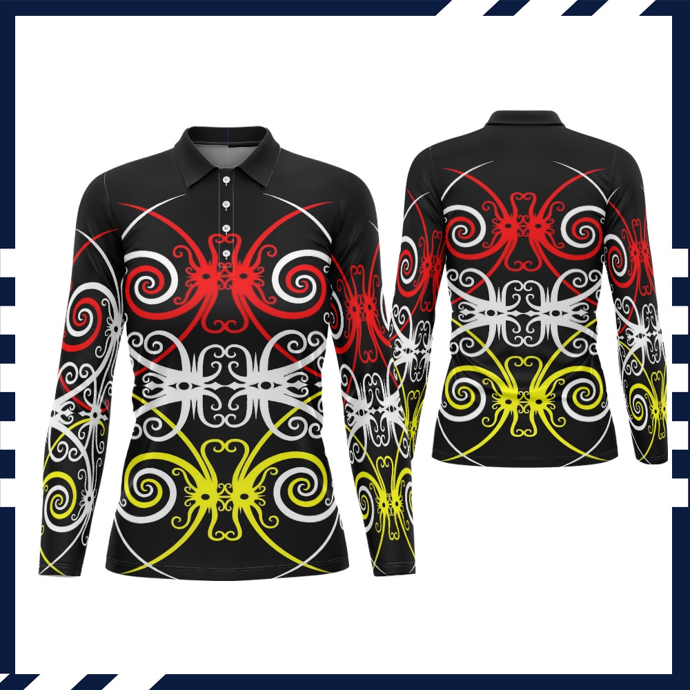 Kaos Polo Wanita Berkerah  Motif Batik Dayak Printing Keren Terbaru