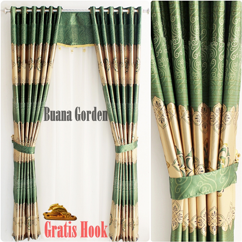 Gorden Blackout Murah Hordeng Motif Bunga Tulip Tinta Emas Warna Hijau