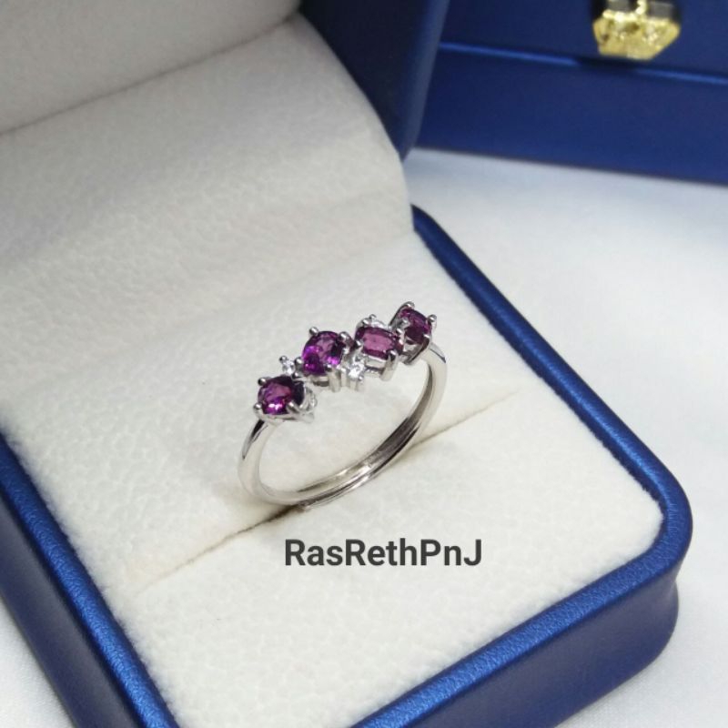 Natural Garnet Cincin Perak 925 Sertif Lab