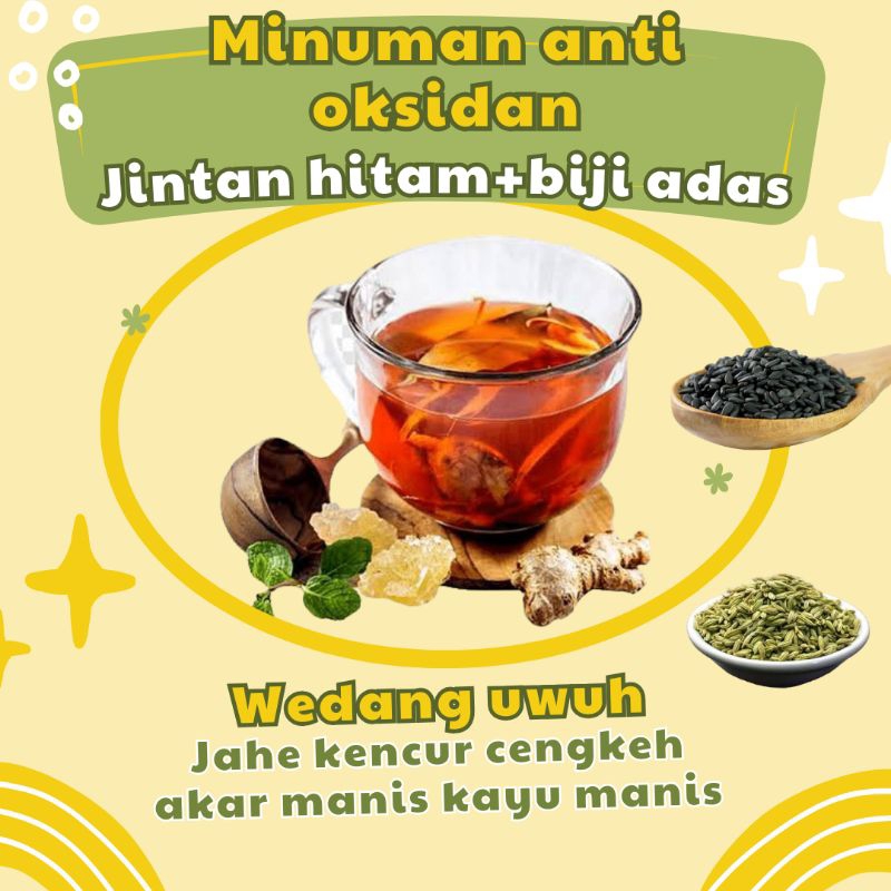 

Minuman anti oksidan wedang uwuh plus jintan hitam dan adas