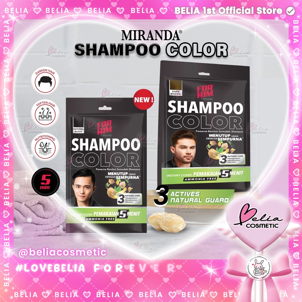 ❤ BELIA ❤ FOR HIM MIRANDA Shampoo Color 20ml | Pewarna Rambut | Dark Brown | Natural Black | Instant