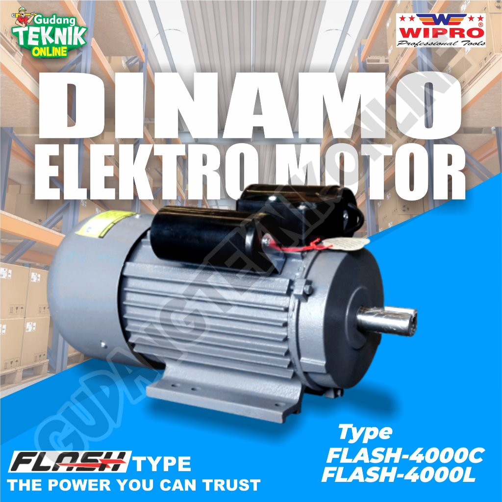 Dinamo Motor Penggerak 4Hp 2P 1Phase 2850Rpm WIPRO Type Flash 4000C- Dinamo Elektro Motor WIPRO FLAS