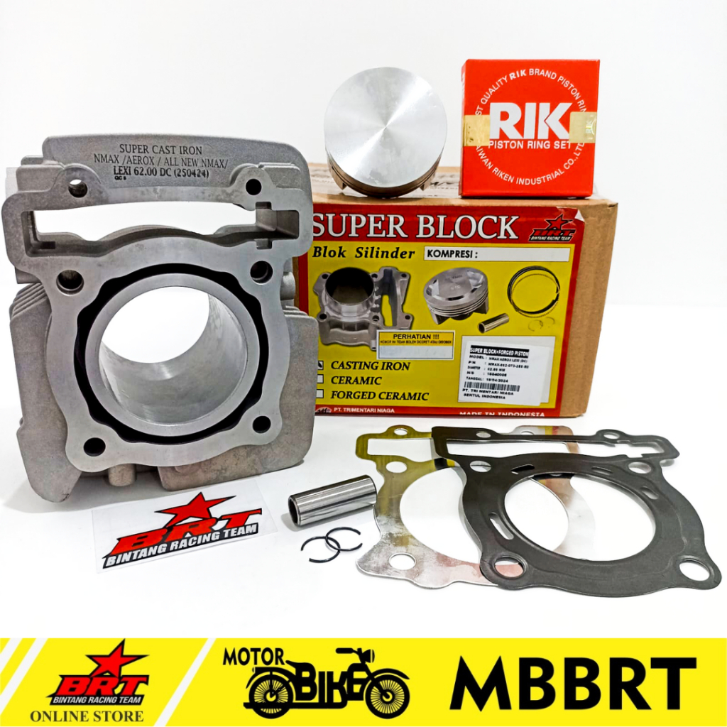 BLOK CAST IRON  DOUBLE COOLER PISTON BRT NMAX AEROX LEXI WR 155 VIXION R R15 VVA MT15 62 66 68 70 MM