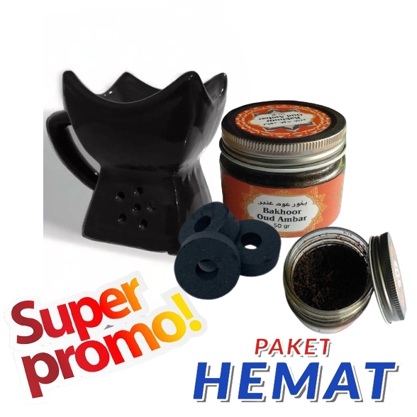 Paket hemat bukhur oud ambar isi 50gr prapen keramik kecil plus arang
