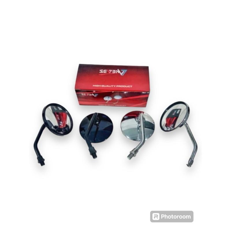 Spion Retro Mini  Pendek Bulat kaca Cembung Putih Universal Motor