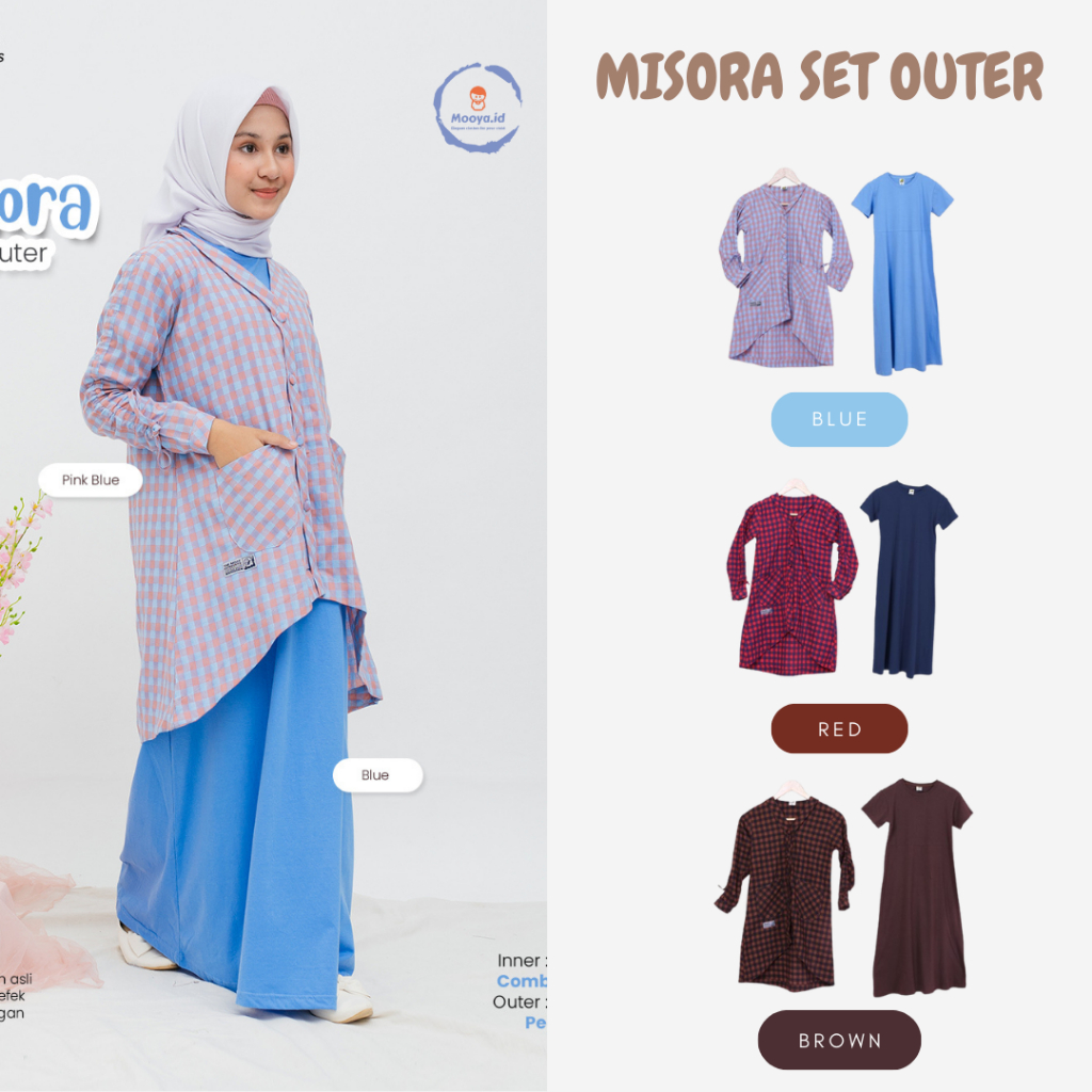 𝐌𝐎𝐎𝐘𝐀 - Setelan Anak Perempuan Umur 3 sampai 14 Tahun Inner dan Outer Gamis Misora Set Outer