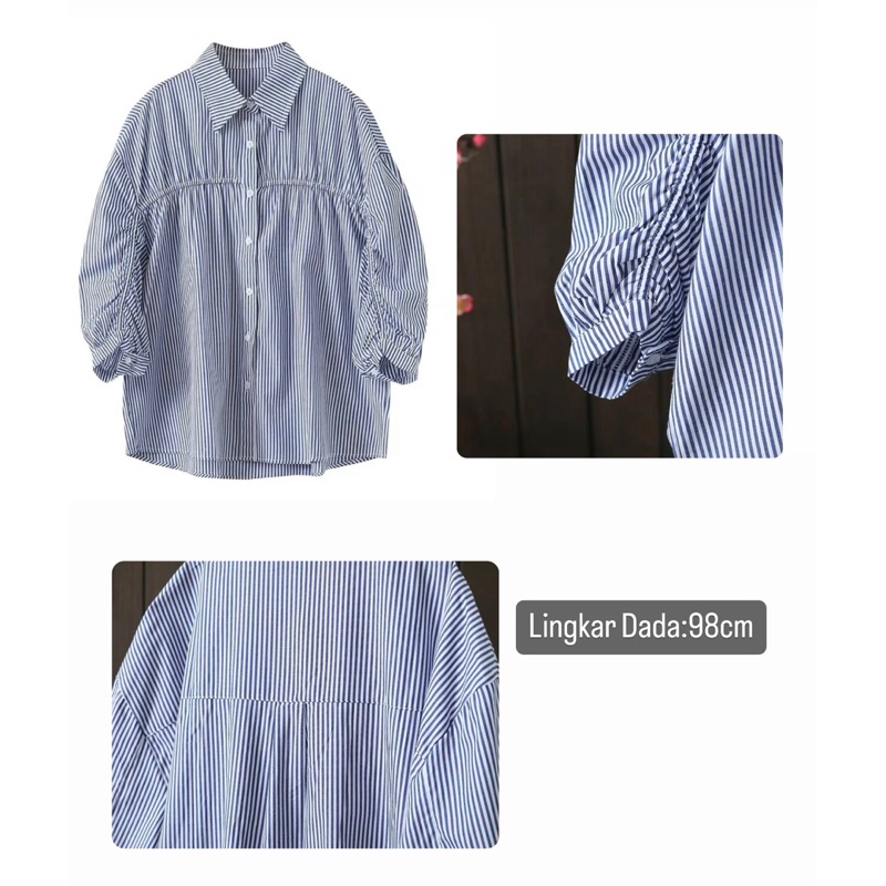 Blus Katun,  motif garis biru