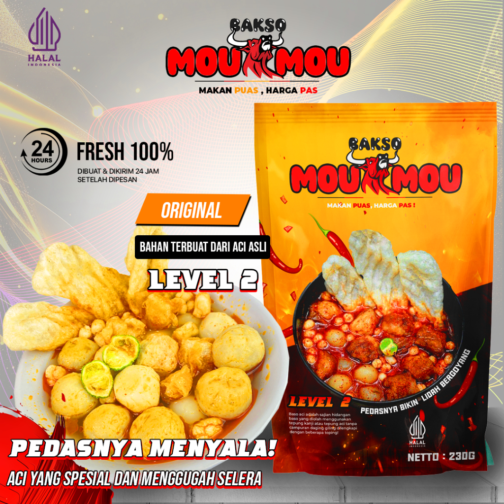 

-Bakso MouMou-Baso Aci Original Varian Pedas Level 2 Boci Halal Makanan Frozen Premium Murah