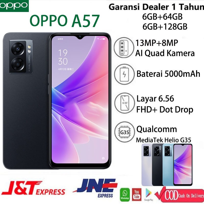 [Baru] Oppo A57/A17 RAM 6/128 & 6/64 6.56 inch Smartphone 2022 NEW Garansi 1 Tahun