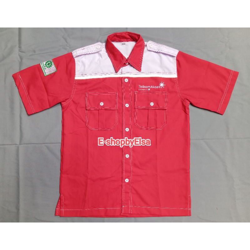NEW DESIGN Seragam Indihome Baju Telkom Akses Telkomsel Kemeja Pria Merah Putih Logo Bordir K3 Lenga