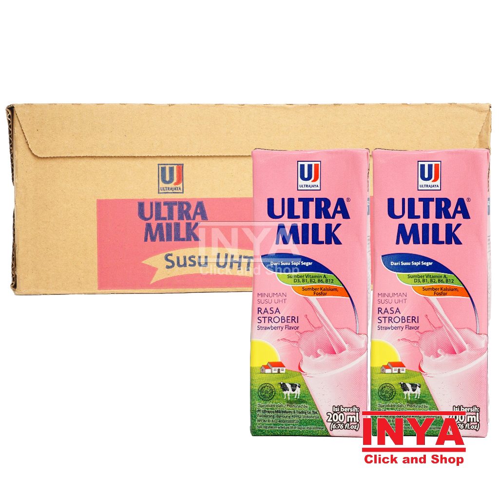 

Ultra Milk Susu UHT Rasa Stroberi 24x200ml BOX - Susu Kemasan - Strawberry Milk Drink