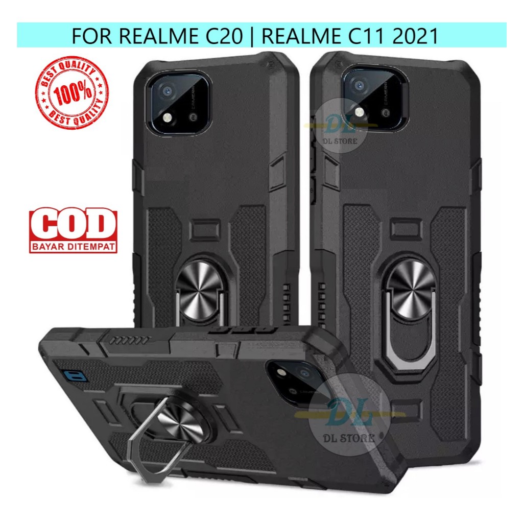 Casing Realme C20 | Realme C11 2021 Hard Case Ring Armor Robot Case Kickstand Hybrid/Ring Holder