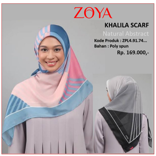Zoya  Khalila Scarf - Hijab Segi Empat Motif Natural Abstrak