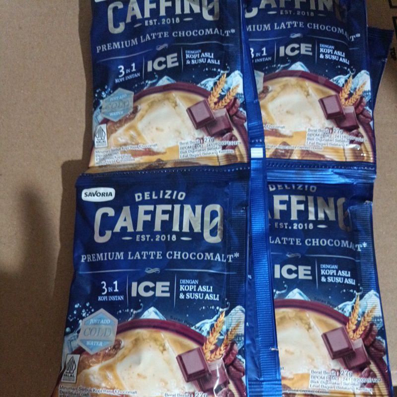 

Delizio Caffino Ice Premium Latte Chocomalt 27gr 1 renceng isi 10 sachet kopi instant