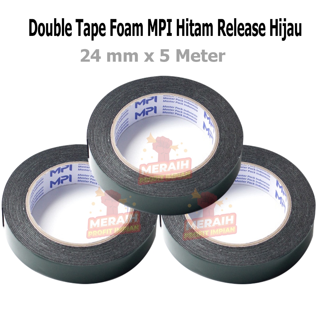 

3Pcs -Double Tape Foam MPI Hitam Release Hijau 24 mm x 5 Meter