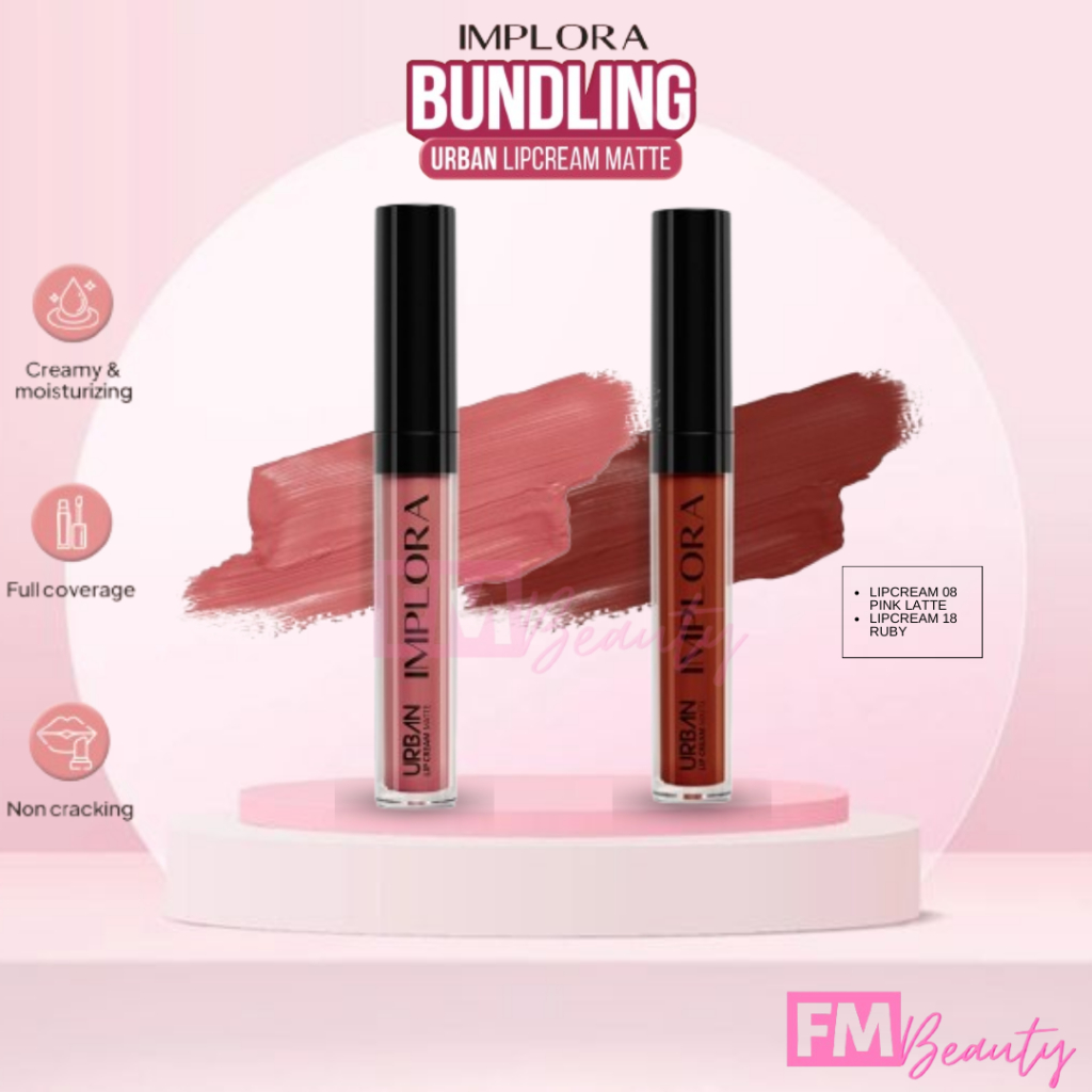 BISA COD Implora 08 Pink Latte + 18 Ruby Paket 1 Set Ombre Urban Lipcream Matte Implora