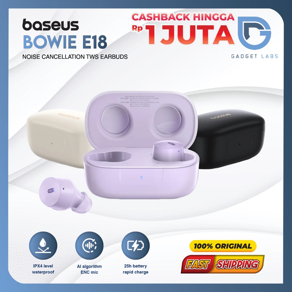 Baseus Bowie E18 TWS Bluetooth Earphone Earbuds Bloetooth Erphone IPX4 - Headset Henset