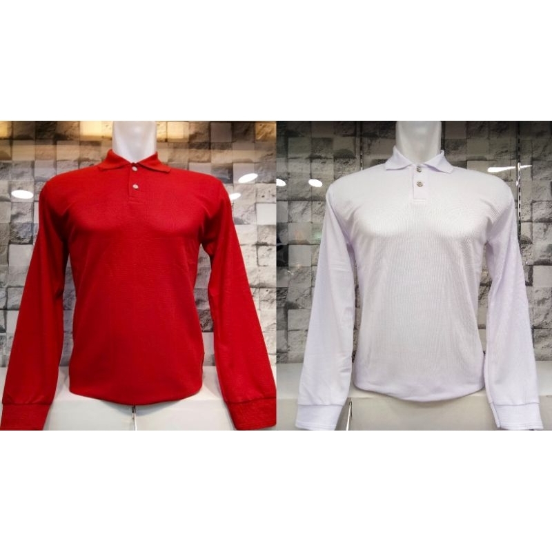 Kaos kerah polos panjang merah putih merk LJ92