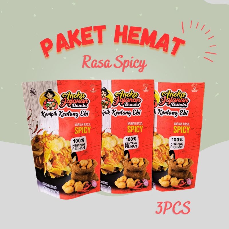 

Paket Hemat Keripik Kentang Ebi Spicy Isi 3Pcs