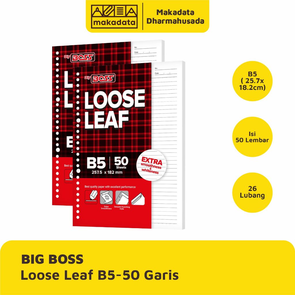 

LOOSE LEAF | KERTAS BINDER BIG BOSS B5-50 GARIS (1 PAK)