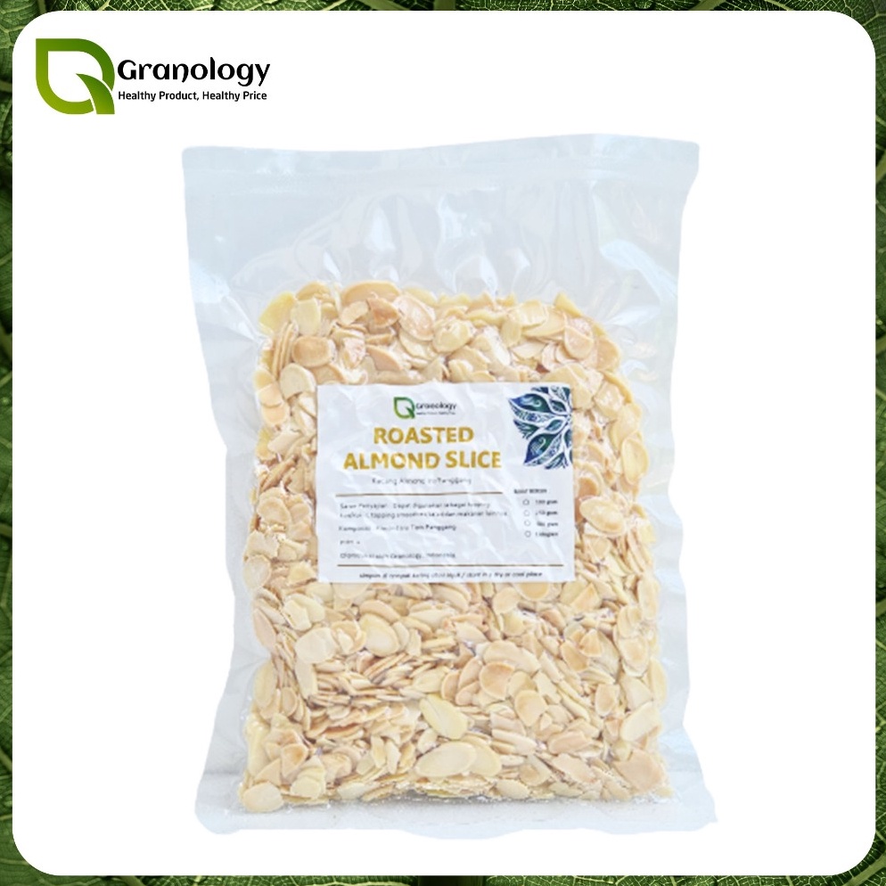 

KODE VZGD8 Kemasan Vakum Roasted Almond Slice Kacang Almond Slice Oven 25 gram by Granology