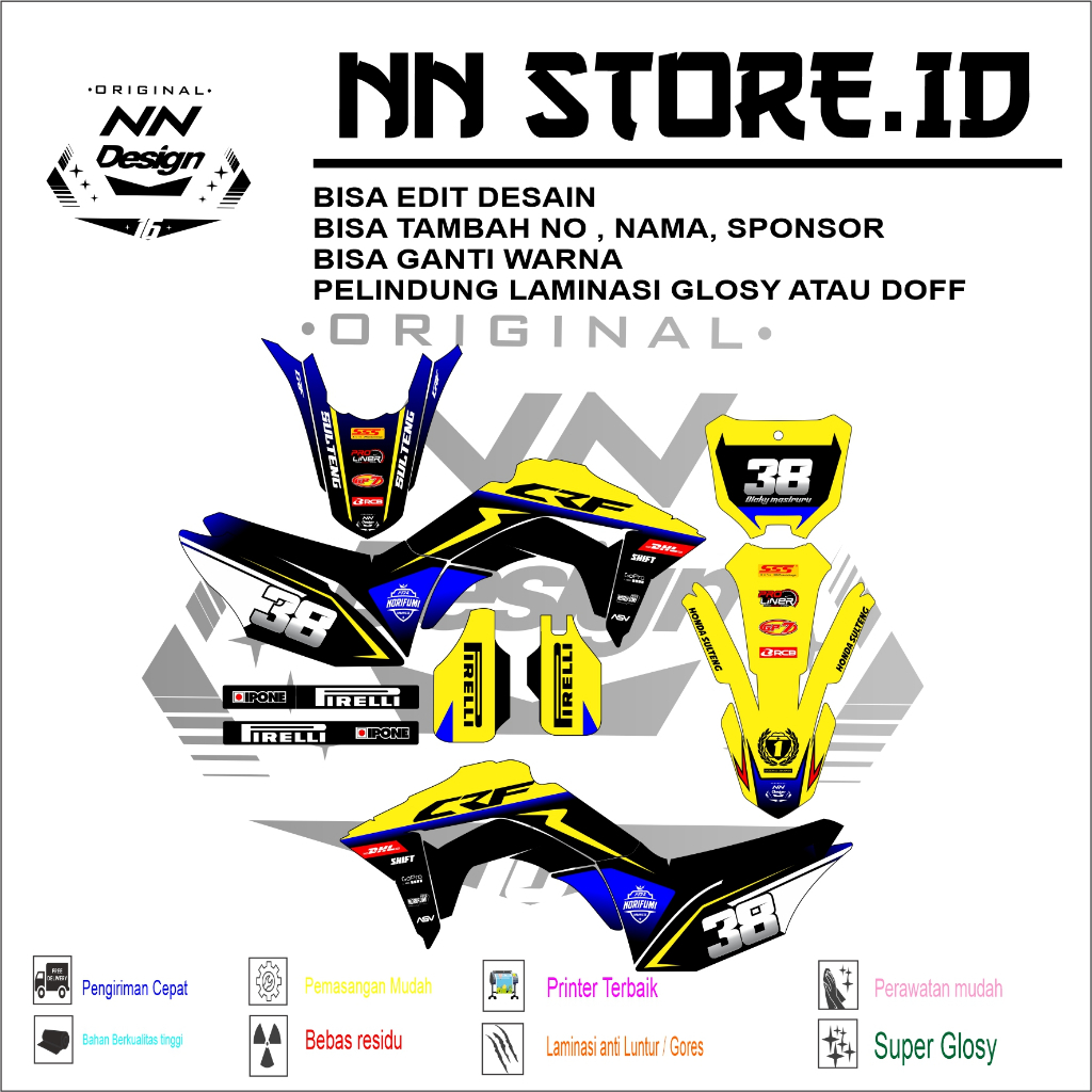 DECAL CRF 150 FULLBODY VARIASI BIRU-KUNING-HITAM TERBARU BISA REQUEST NOMOR/NAMA DLL