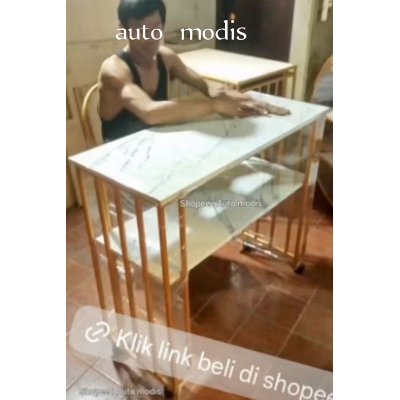 MEJA KASIR BONGKAR PASANG PORTABLE EMAS MINIMALIS BUTIK TOKO BAJU BAZAR RIAS MARMER ESTETIK  TULIS B