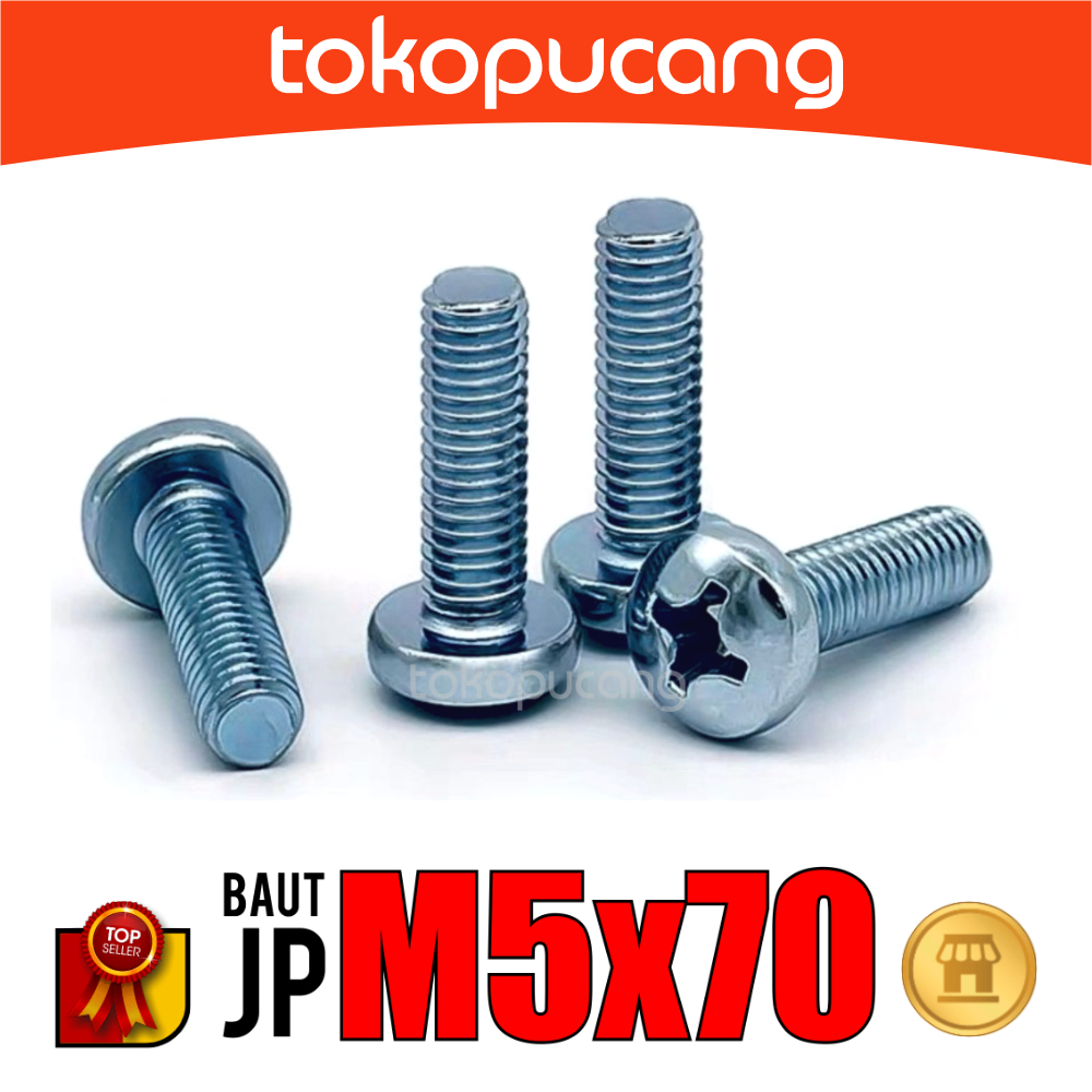 100pcs Baut JP M5X70 mm Baut Obeng Plus M5x70mm Baut Plus M5 x 70mm