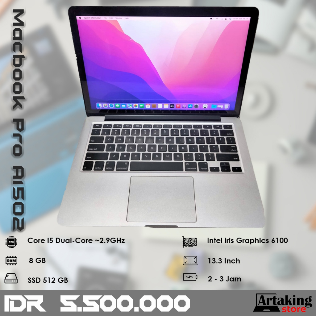 MacBook Pro A1502 (2015) Retina - Ram 8 gb - SSD 512 gb