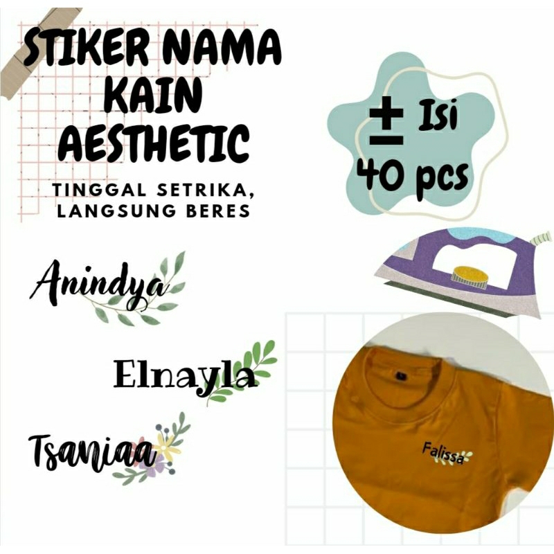 

STIKER NAMA BAJU AESTHETIC, isi (+-) 20-40pcs, CUSTOM STIKER KAIN, LABEL BAJU SETRIKA, SABLON NAMA DTF