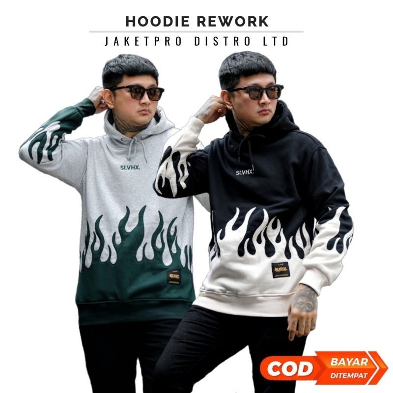 Sweater Hoodie Rework Flame Tebal SLVHX - Jaket Hoodie Api Pria Wanita Original Salvio Hexia