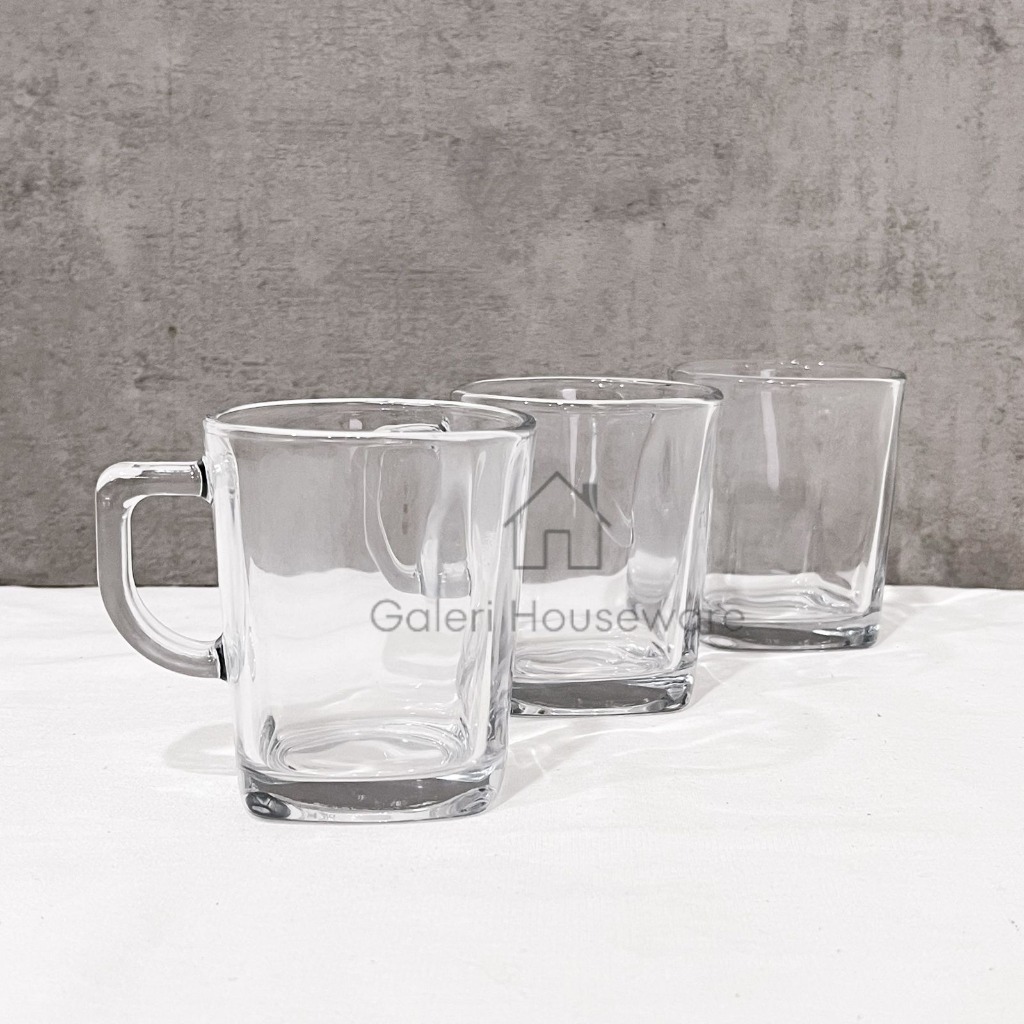 6PCS GELAS GAGANG KACA BENING/GELAS IMG MM 133-9 / GELAS MASPION BAWAH KOTAK / CANGKIR BENING KOPI T