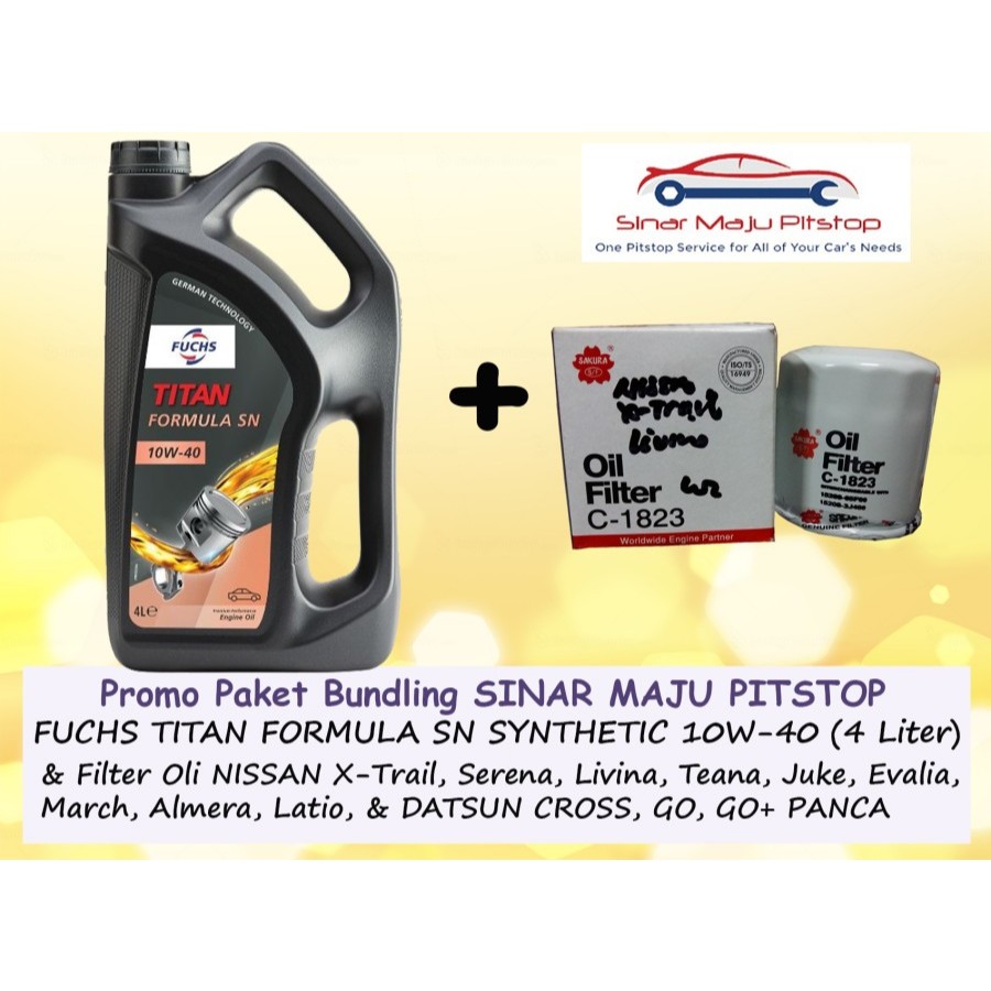 Paket Oli FUCHS TITAN FORMULA SN SYNTHETIC 10W-40 Galon 4 Liter & Filter Oli Mobil NISSAN MARCH ALME