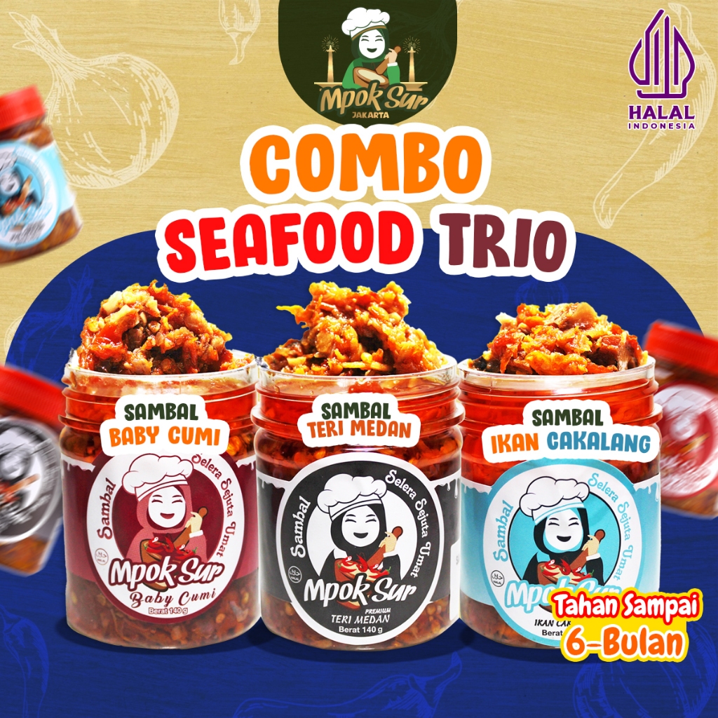 

Mpok Sur – Combo Sambal Seafood Trio Sambal Baby Cumi, Sambal Teri Medan Dan Sambal Cakalang