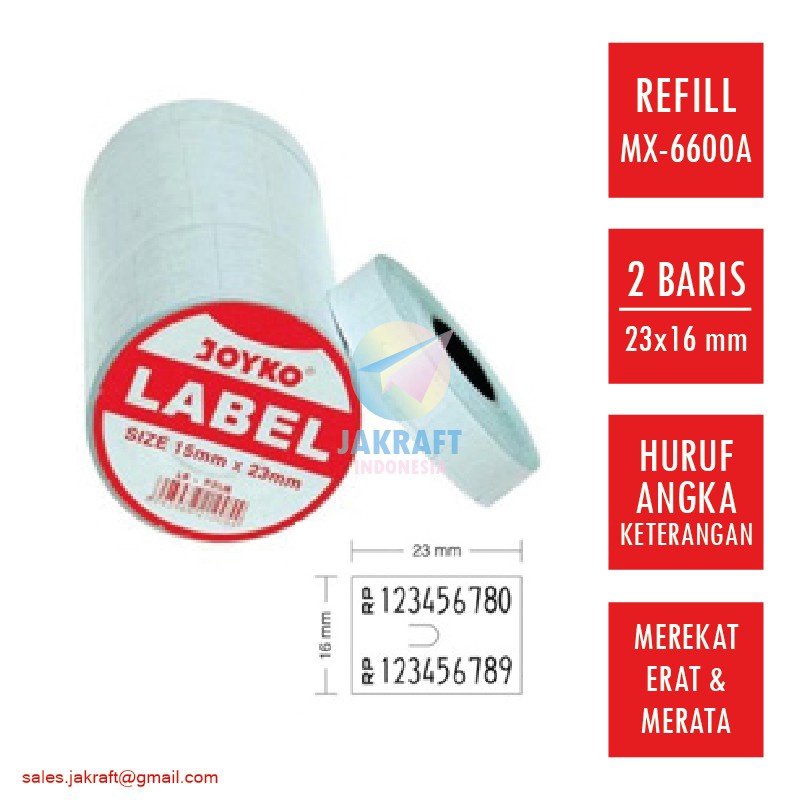 

CUCIGUDANG 6 Pcs JOYKO Label 2 Baris Line LBP2LN Refill Price Labeller MX66A Warna Putih White