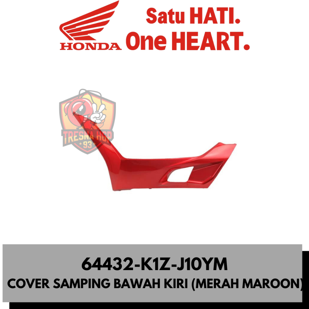 64432-K1Z-J10YM COVER SAMPING BAWAH KIRI (MERAH MAROON) PCX 160 K1Z ORIGINAL | COVER L FLOOR SIDE 64