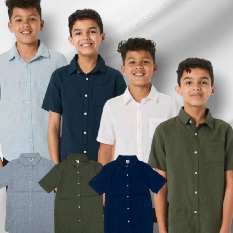 ANKO BOY 10 Tahun Short Sleeve Linen Shirt kemeja baju anak laki cowok