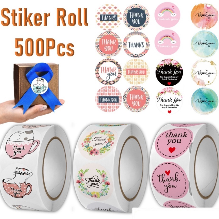 

MURAH APEN Sticker Thank You Roll Isi 5 Pcs Stiker Terima Kasih Warna Self Adhesive Seal Label 25 Cm Tempelan Ucapan