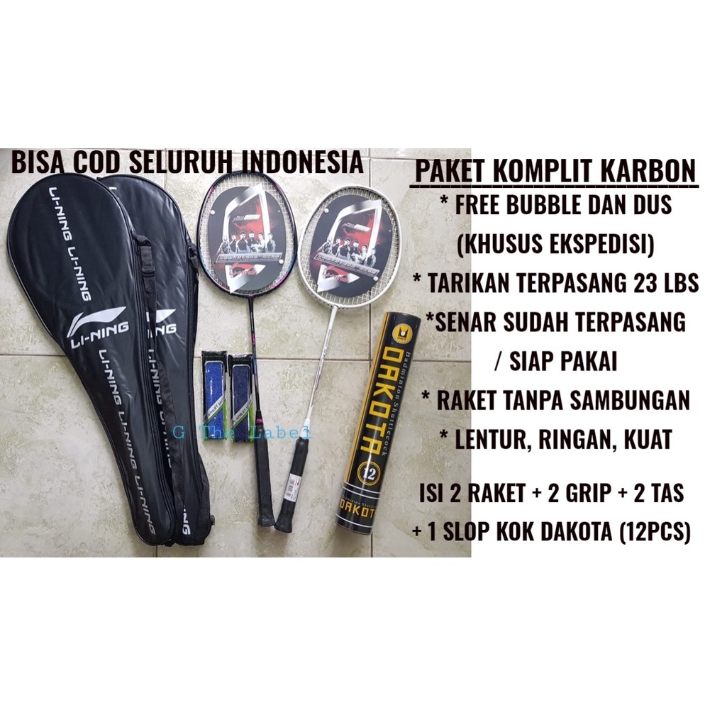 Paling Diminati BISA COD Raket Badminton Bulutangkis Senar Komplit dengan Grip dan Kok Kualitas Supe