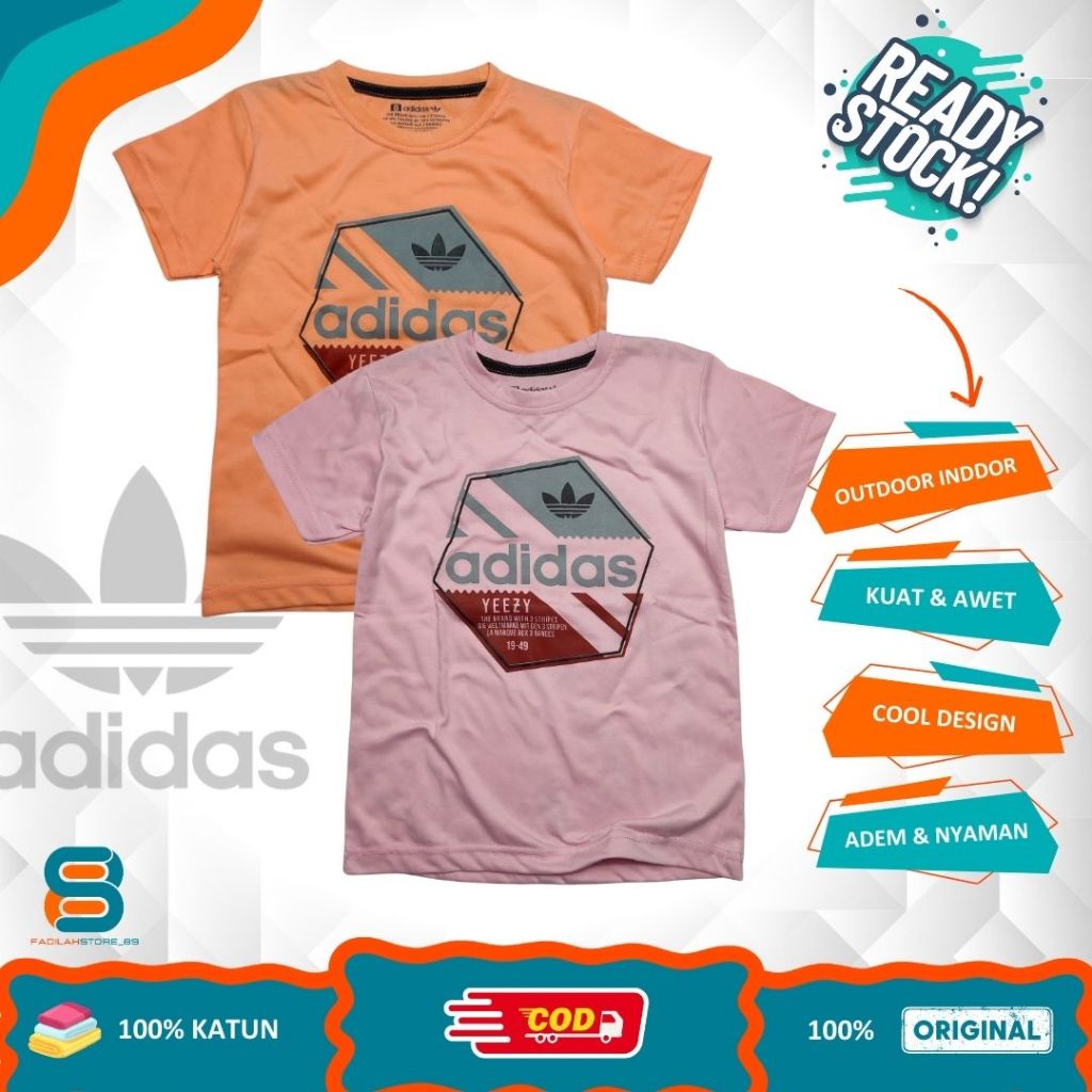 Baju kaos atasan anak laki laki perempuan branded ADIDAS premium distro kids umur 5 - 8 tahun sisa e