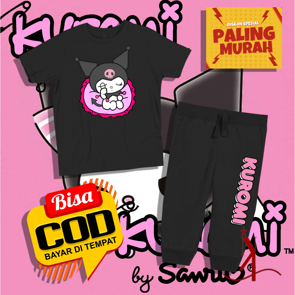 Setelan Anak Kuromi / Baju Kaos Anak Kuromi / Celana Jogger Anak Kuromi